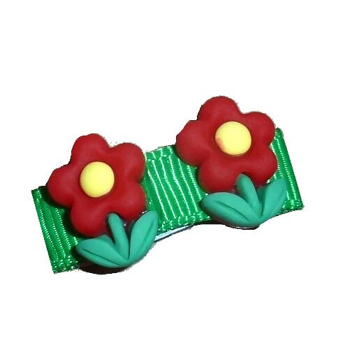 Red yellow daisy snap clip barrette pet hair dog bow (fb361X)