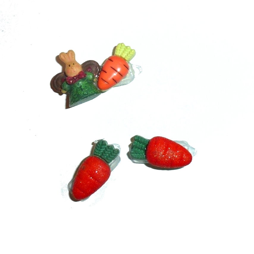 Easter bunny rabbit and super tiny less than 1" glitter carrots plastic barrette clip pet hair dog bow (fb361j)
