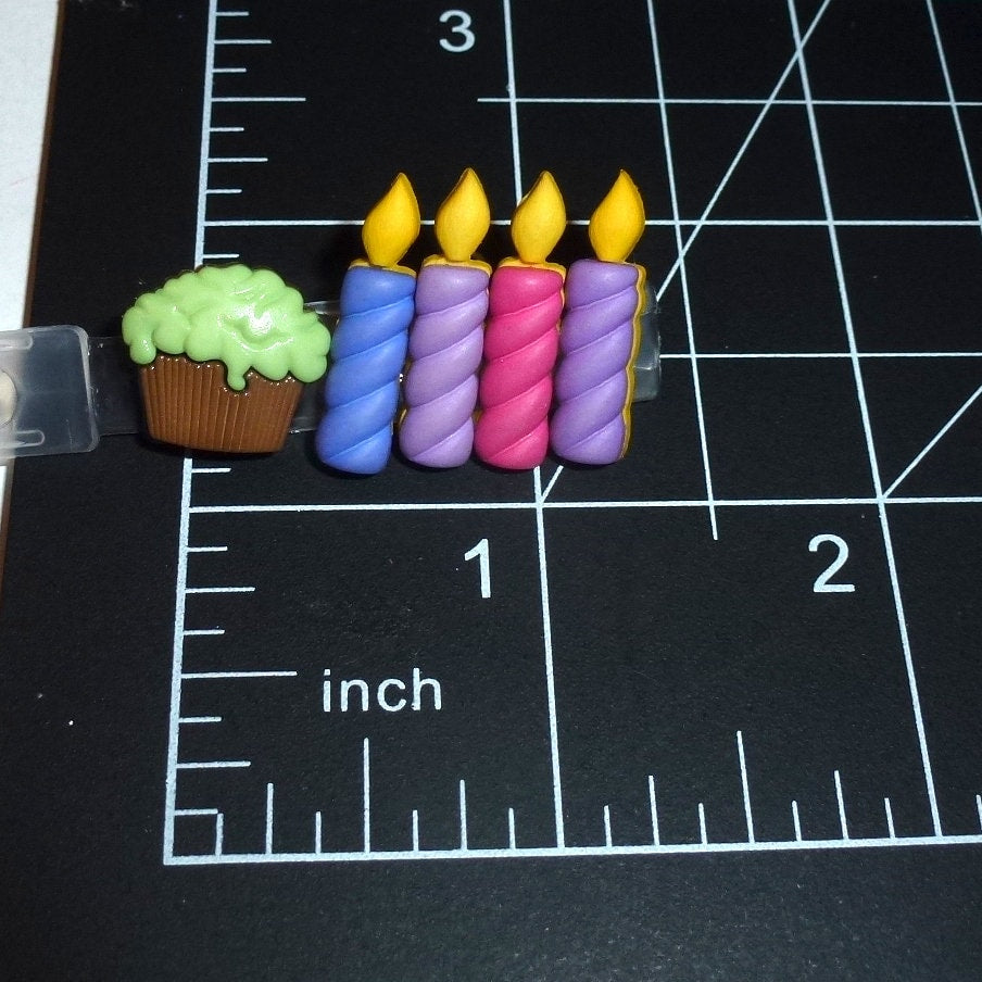 Birthday cupcakes and candles plastic barrette clip pet hair dog bow (fb361f)