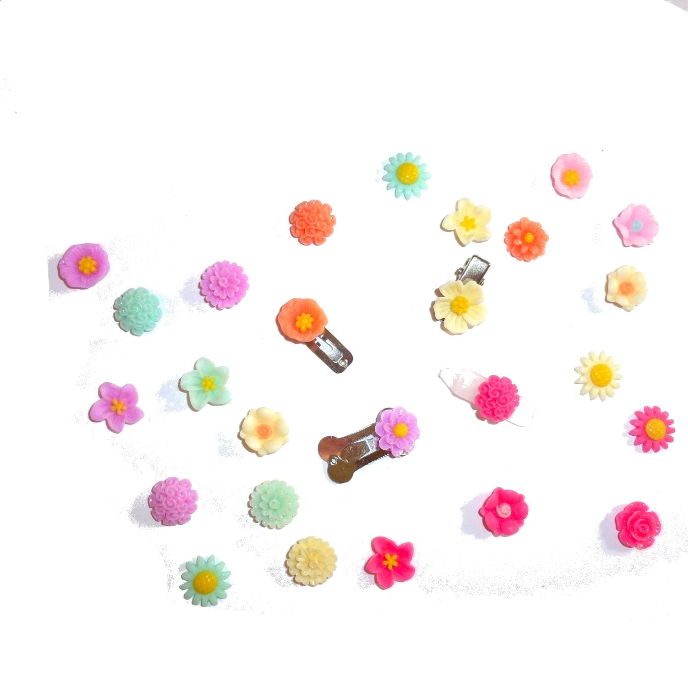 Puppy Bows set of 6 tiny flower barrettes daisy, carnation dahlia (fb6)
