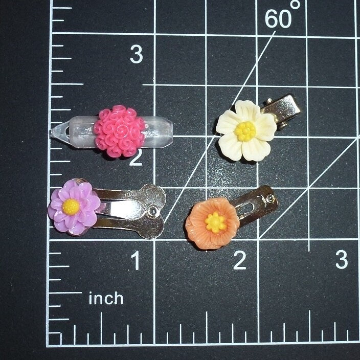 Puppy Bows set of 6 tiny flower barrettes daisy, carnation dahlia (fb6)