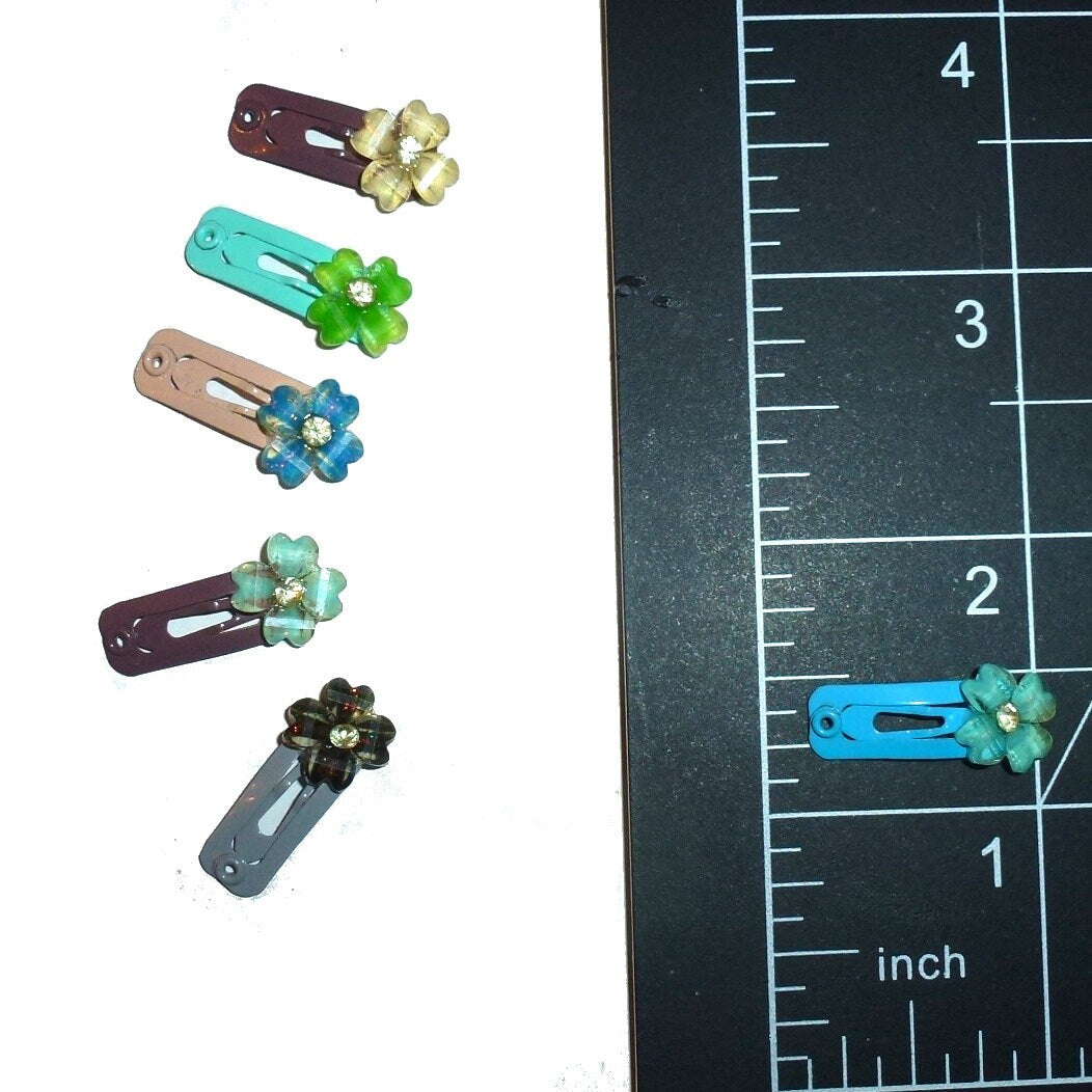Dog Bow Barrettes tiny 6 boys rhinestone flower jewel snap clips for pet hair topknot (fb363n)