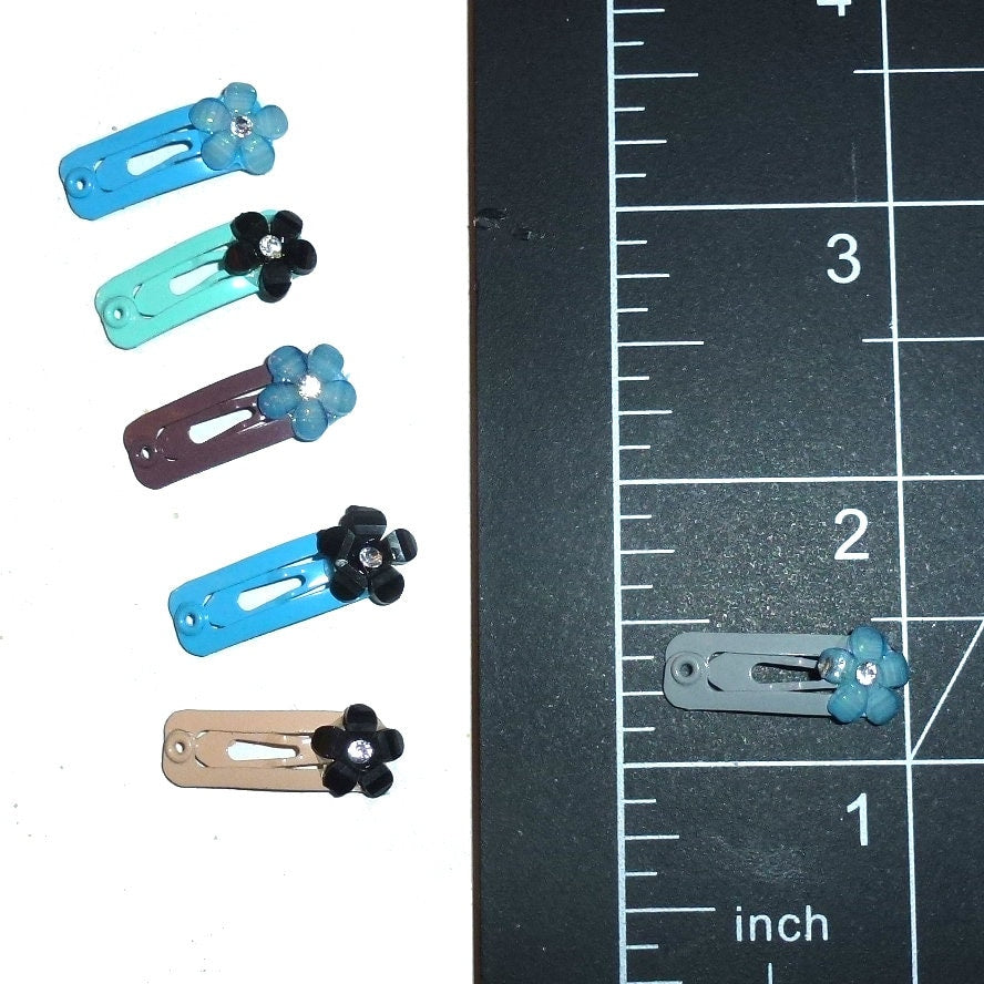 Dog Bow Barrettes tiny 6 boys rhinestone flower jewel snap clips for pet hair topknot (fb363m)