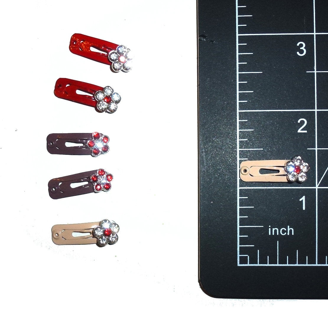 Dog Bow Barrettes tiny 6 boys rhinestone flower jewel snap clips for pet hair topknot (fb363i)