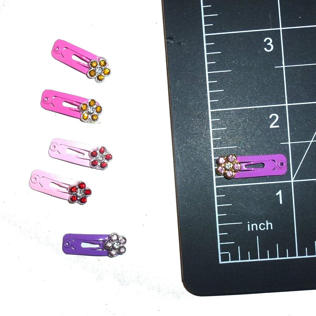 Dog Bow Barrettes tiny 6 girls rhinestone flower jewel snap clips for pet hair topknot (fb363h)