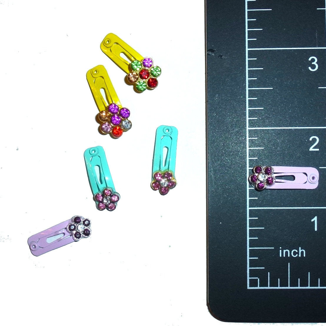 Dog Bow Barrettes tiny 6 girls rhinestone flower jewel snap clips for pet hair topknot (fb363g)