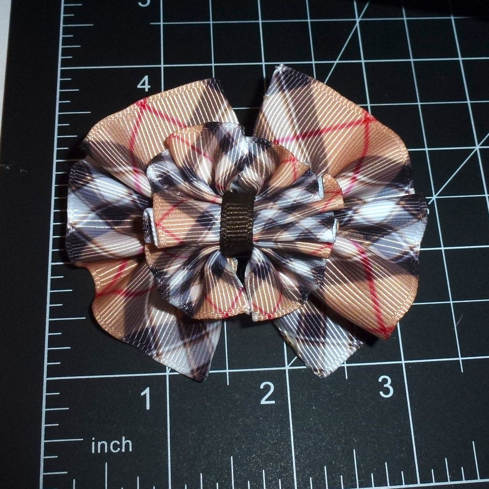 Puppy Bows ~ Khaki black red plaid dog collar slide accessory or pet hair bow (fb416F)