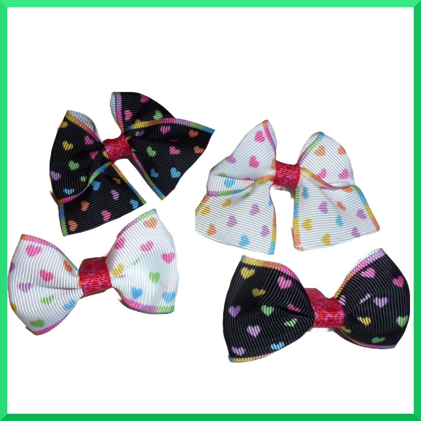 Puppy Bows ~SET OF 4 black white rainbow hearts hair bowknot bow bands or barrette (fb464)