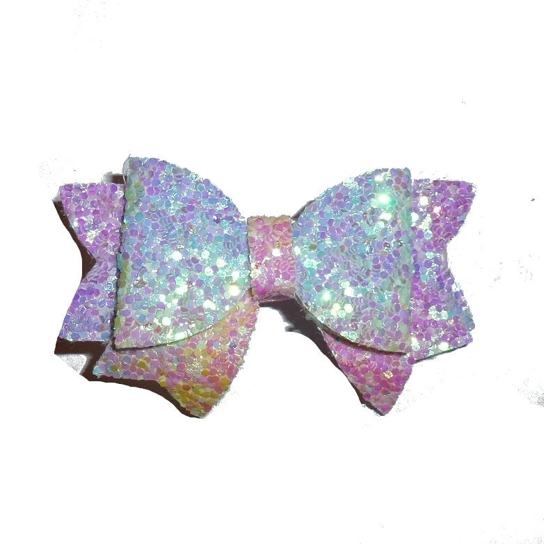 Puppy Bows ~ 1 for 3.99 2 for 5.99 purple rainbow small 2" glitter pet hair bow (gl23)