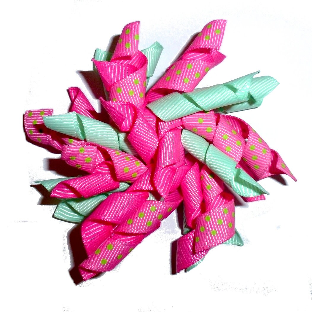Puppy Bows Pink mint green 3" Korker loop dog bow pet hair clip barrette or latex bands or collar slide (fb120)