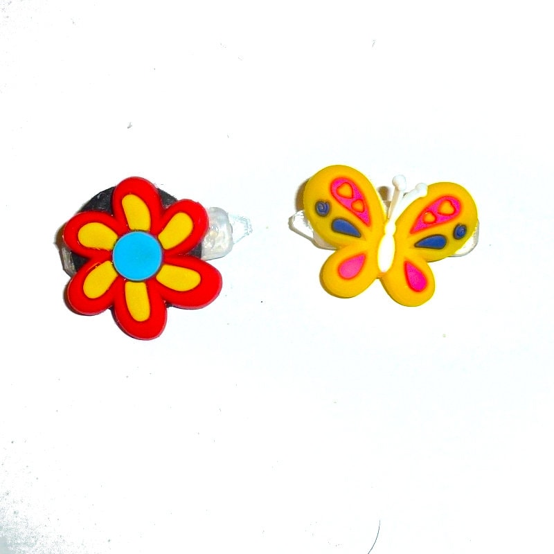 Dog hair small bows red/yellow flower & butterfly pet grooming bow barrette clips (455X)