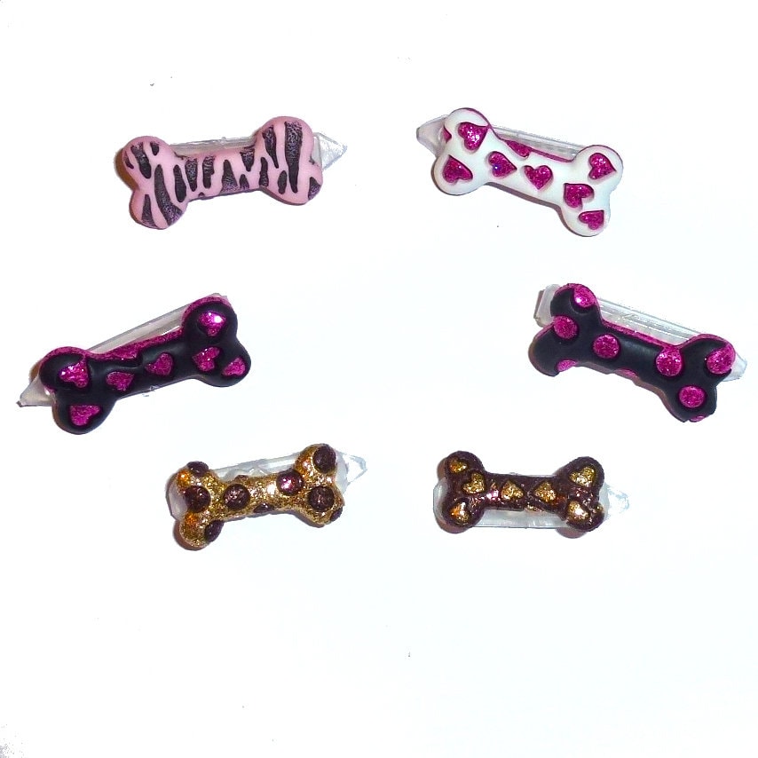 Pink black gold brown snap clip dog bone barrette clip pet hair bow (fb443)