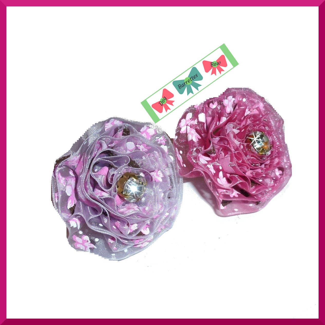 Puppy bows big purple or pink flower collar slide pet hair bow with plastic ball clip barrette or latex bands (fb146Q)