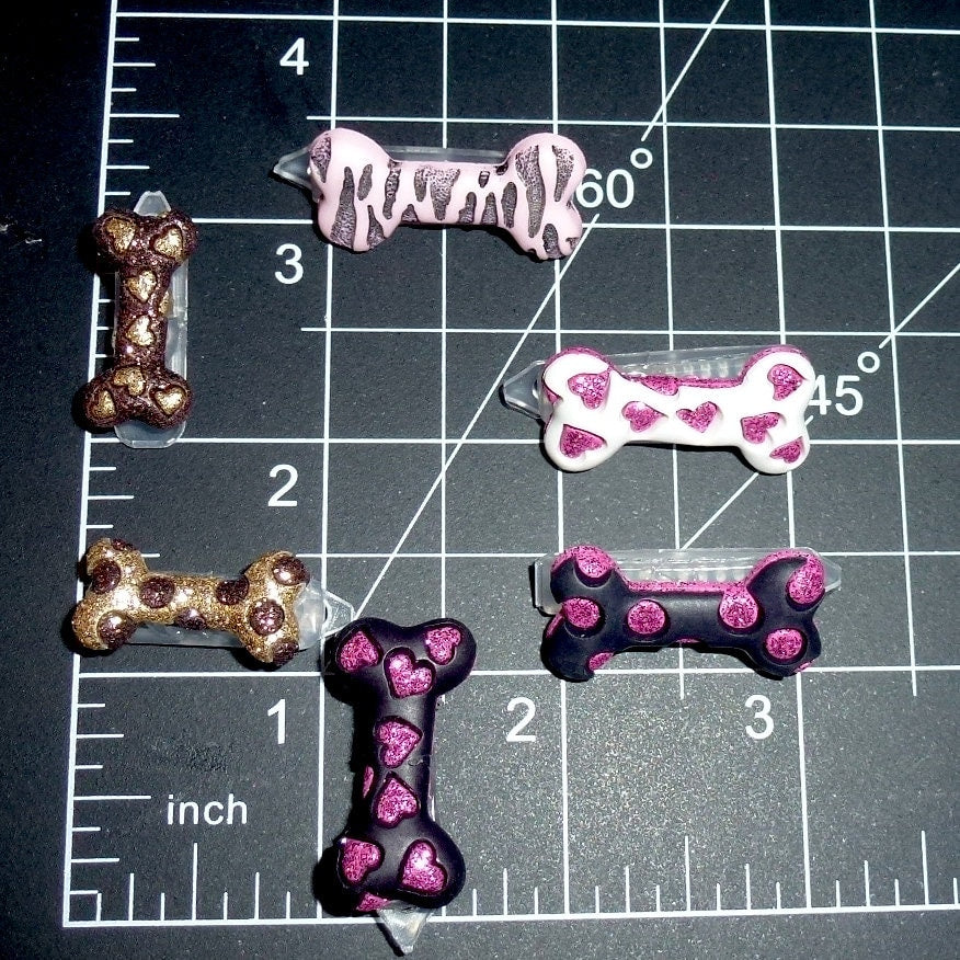 Pink black gold brown snap clip dog bone barrette clip pet hair bow (fb443)