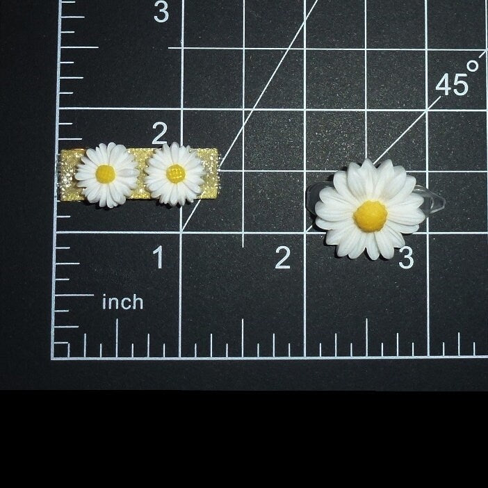 Puppy Dog Bows ~ 1" glitter daisy plastic puppy clips pet hair bow barrettes or bands (fb207g)