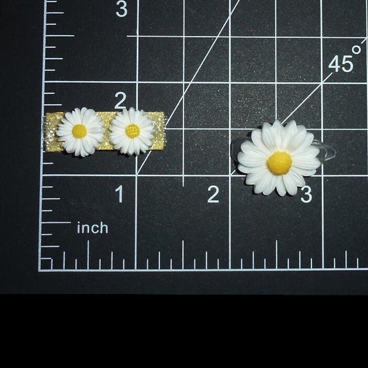 Puppy Dog Bows ~ 1" glitter daisy plastic puppy clips pet hair bow barrettes or bands (fb207g)
