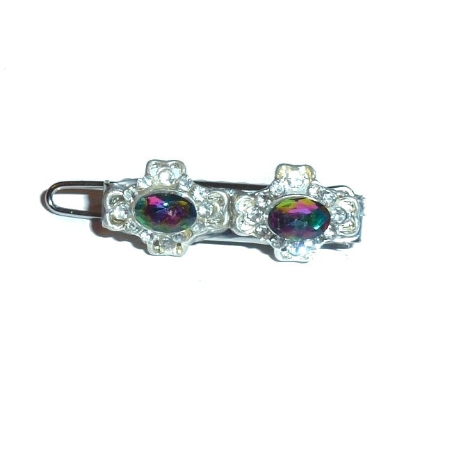 Dog Bows purple/silver jewels Super tiny 1" pet hair barrette clip (TB25)