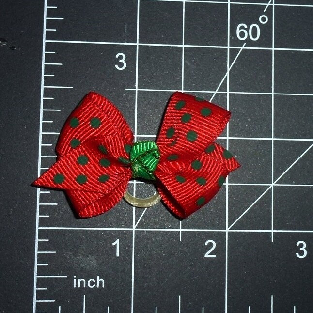 Red green dots Pet hair bow for small dogs (fb412b)