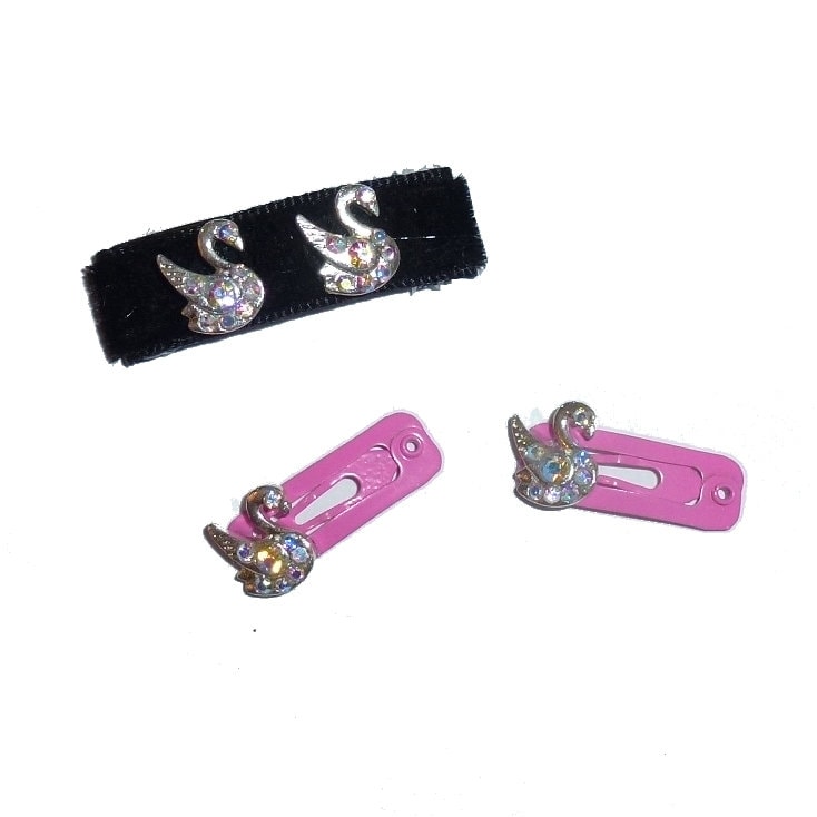 Dog Bow Barrettes OOAK tiny swan snap clips for pet hair topknot (fb364A)