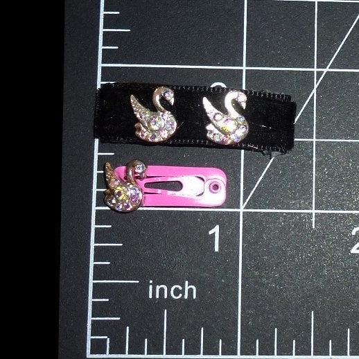Dog Bow Barrettes OOAK tiny swan snap clips for pet hair topknot (fb364A)