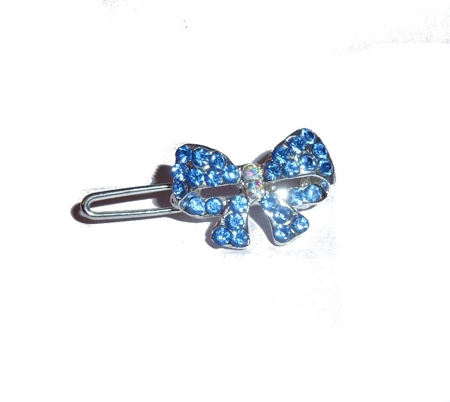 Dog Bows ~ Bowknot blue Wee super tiny bow less than 1" pet hair barrette clip (fb411b)