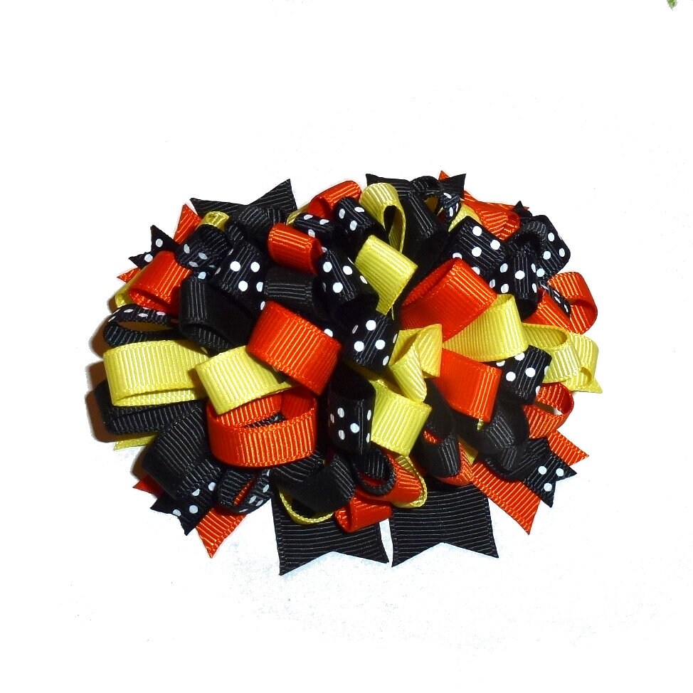 Puppy Bows ~ BIG bow loopy black orange Halloween 4" dog hair bow or collar slide bands or clip (DC51)