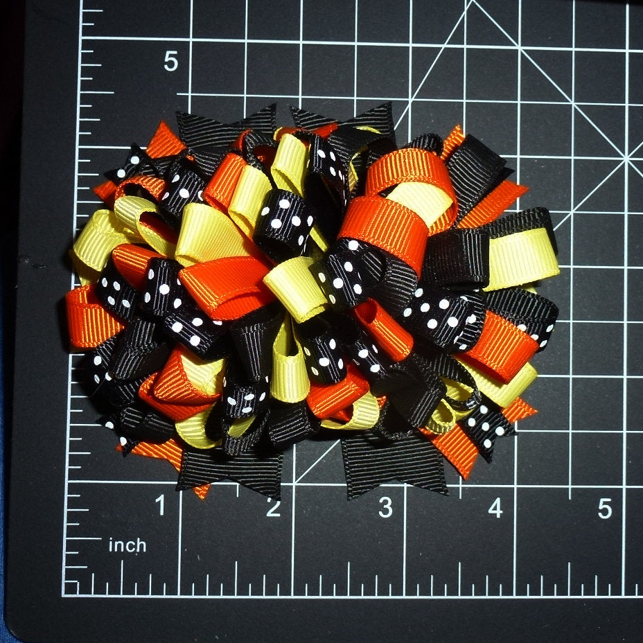 Puppy Bows ~ BIG bow loopy black orange Halloween 4" dog hair bow or collar slide bands or clip (DC51)