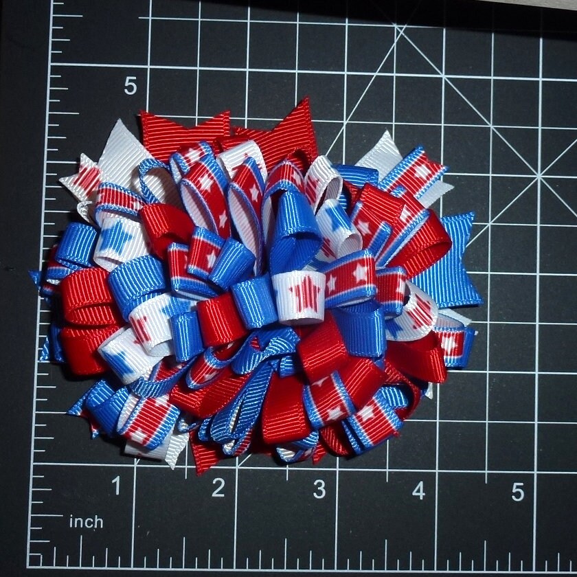 Puppy Bows ~ BIG bow loopy red white blue 4" dog hair bow or collar slide bands or clip (DC51)