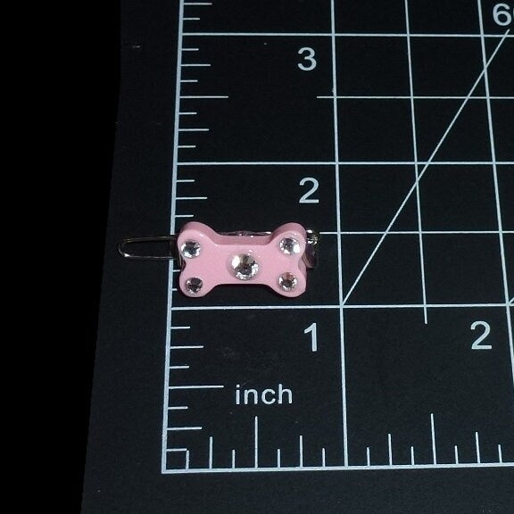 Pink rhinestone dog bone barrette clip pet hair bow (fb423)