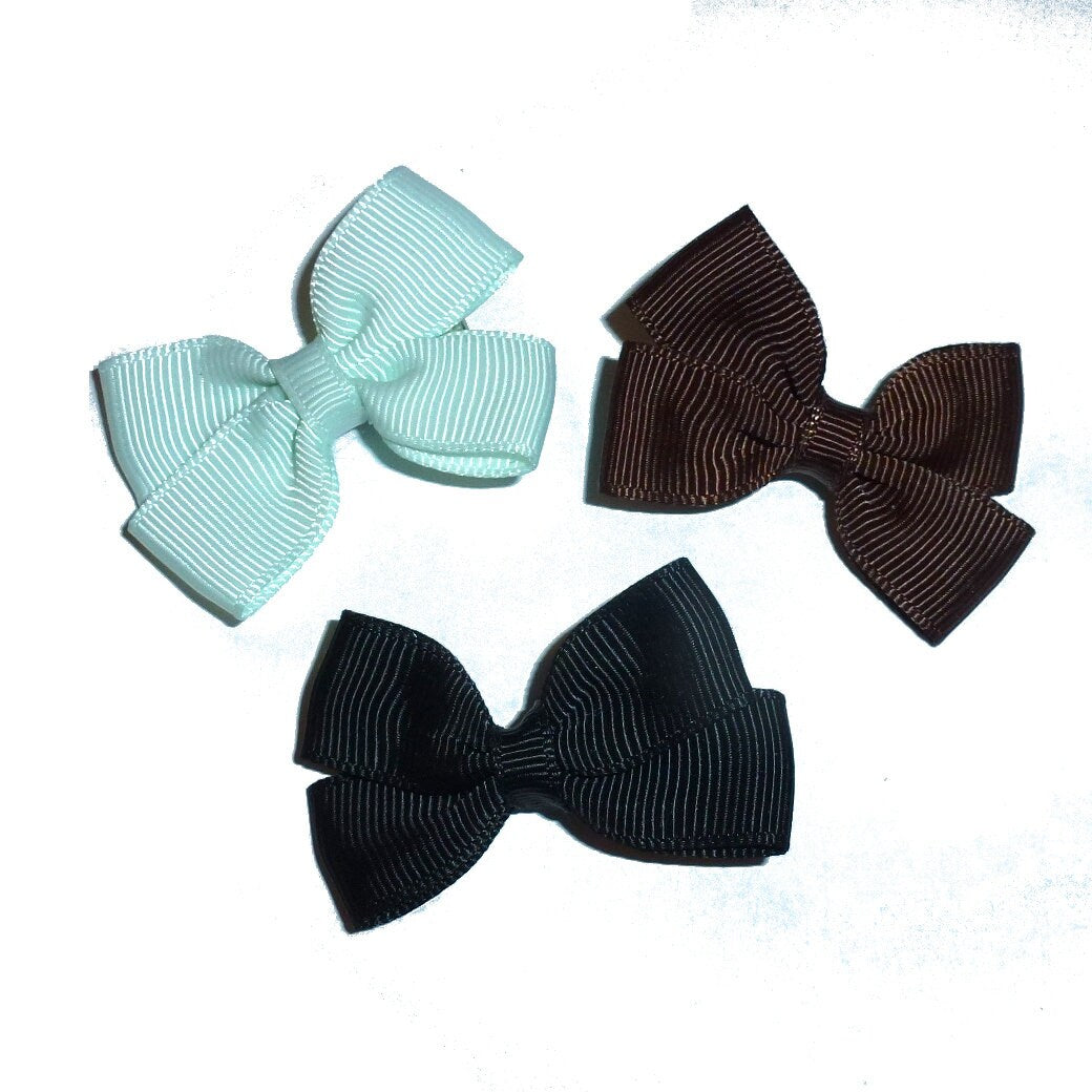 Dog hair mini bows CLEARANCE mint green black brown alligator clips (fb528)