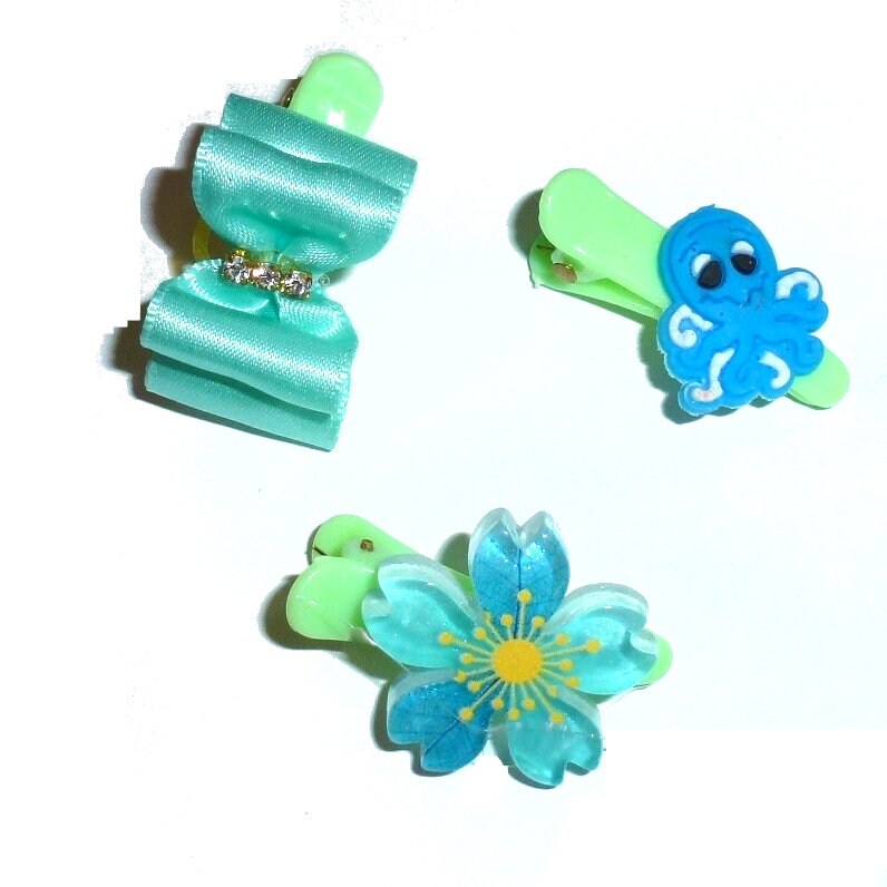 Dog hair mini bows CLEARANCE turquoise blue alligator clips (fb527)