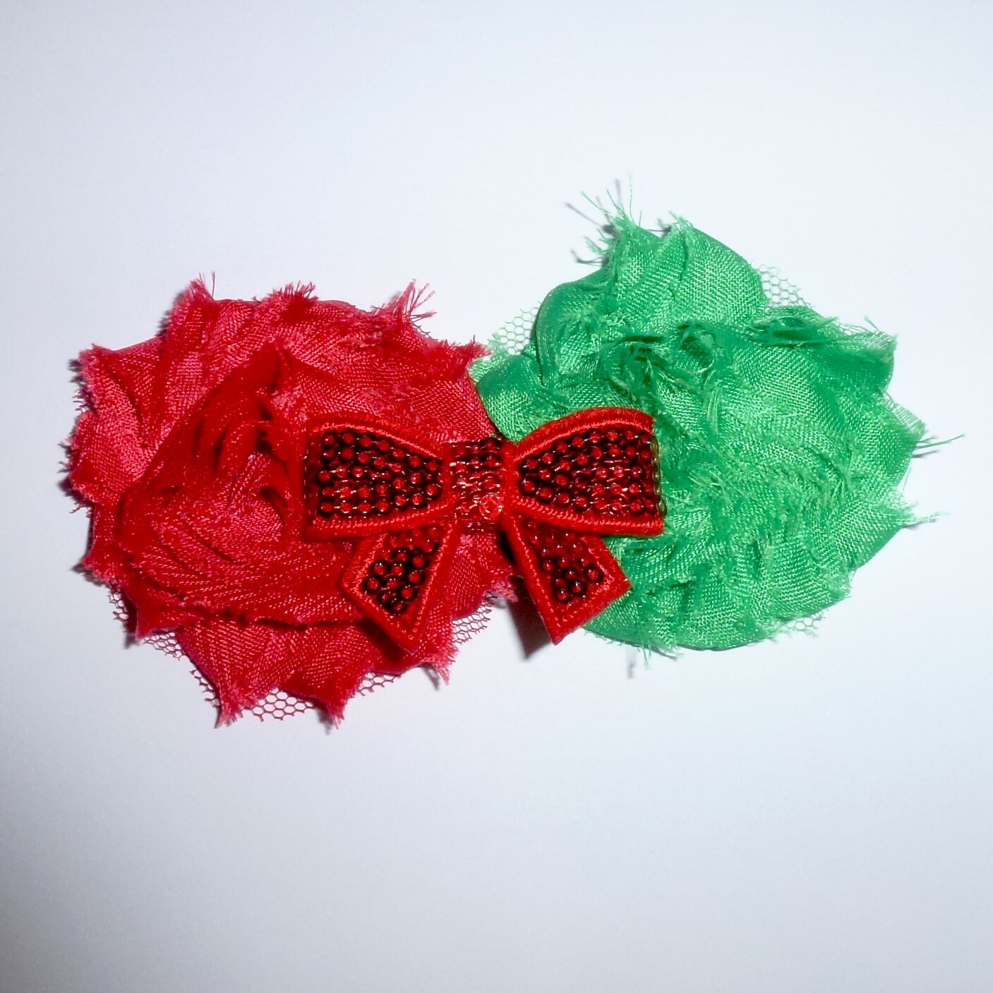 Puppy Bows ~ Shabby chic dog bow Christmas collar slide flower red green red bow ~USA seller (DC4)
