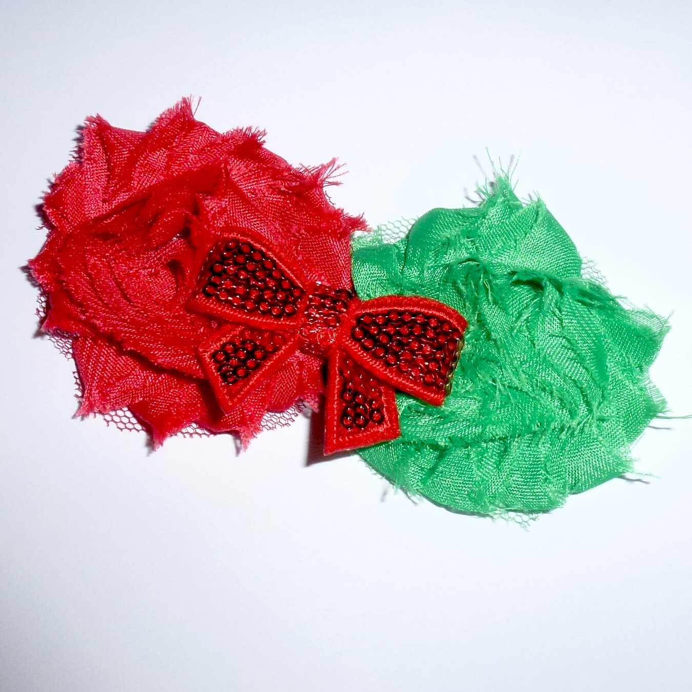 Puppy Bows ~ Shabby chic dog bow Christmas collar slide flower red green red bow ~USA seller (DC4)