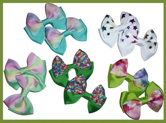 Puppy Bows turquoise blue green PAIRS bowknot pet hair bow barrettes  (fb327)