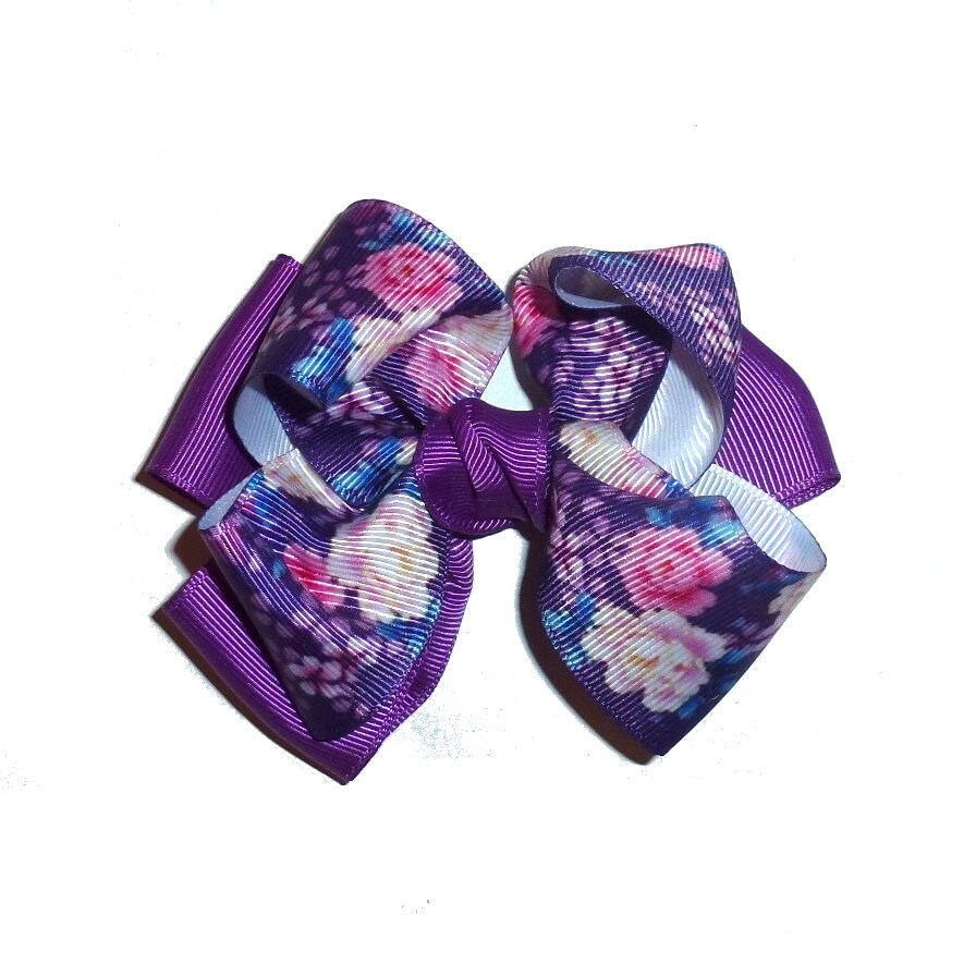 Puppy Bows ~ BIG bow purple floral 4" dog hair bow or collar slide bands or clip (fb302)