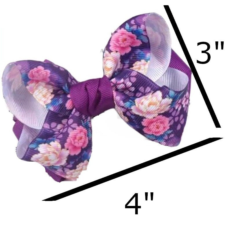 Puppy Bows ~ BIG bow purple floral 4" dog hair bow or collar slide bands or clip (fb302)