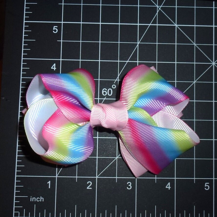 Puppy Bows ~ BIG bow unicorn stripes pink 4" dog hair bow or collar slide bands or clip (fb305)