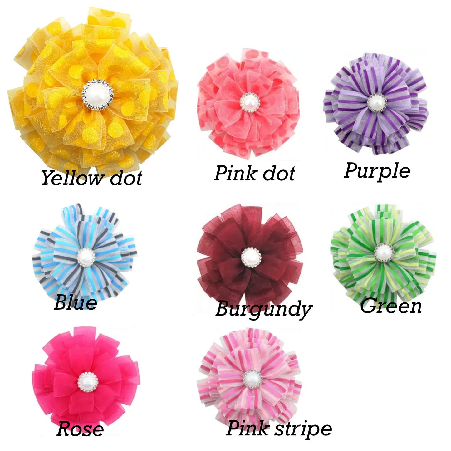 Puppy Bows organza fancy flower accessory loop collar slide 4" dog bow (DC50)