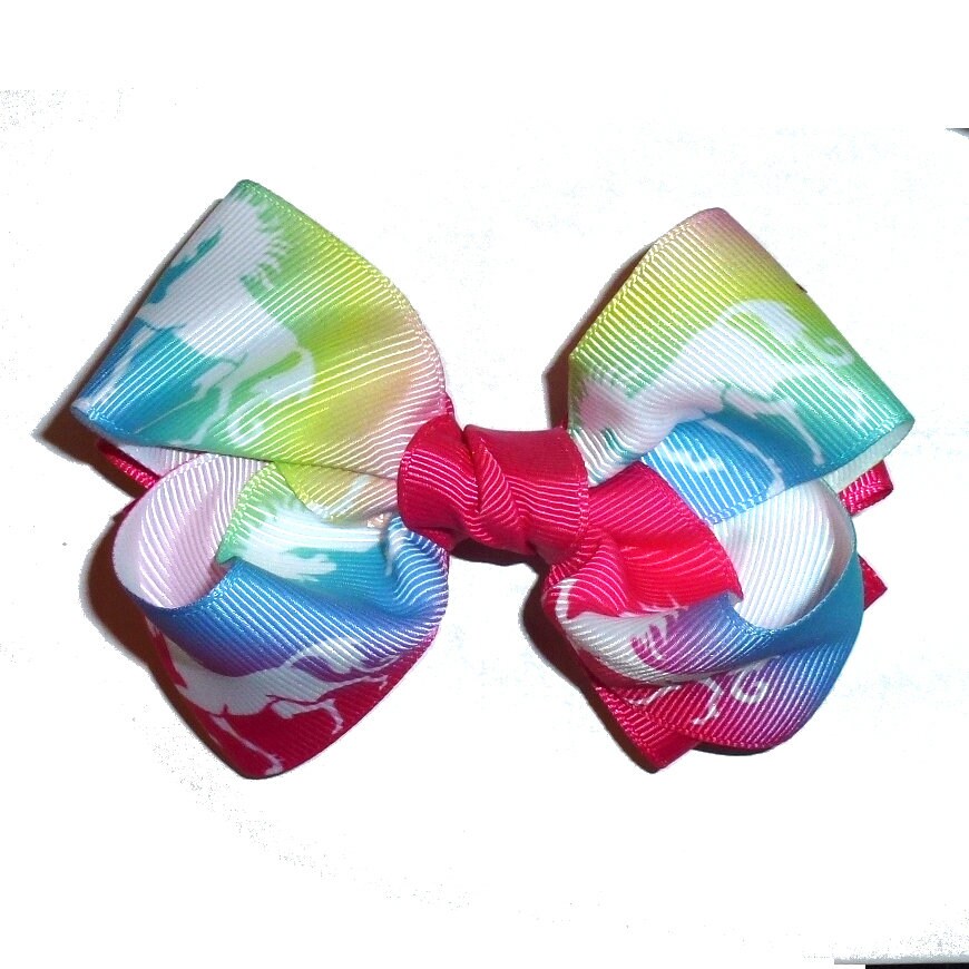 Puppy Bows ~ BIG bow rainbow unicorn 4" dog hair bow or collar slide bands or clip (fb512b)