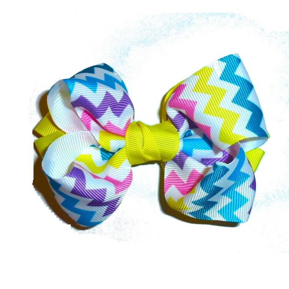 Puppy Bows ~ BIG bow Easter chevron stripe 4" dog hair bow or collar slide bands or clip (fb512a)