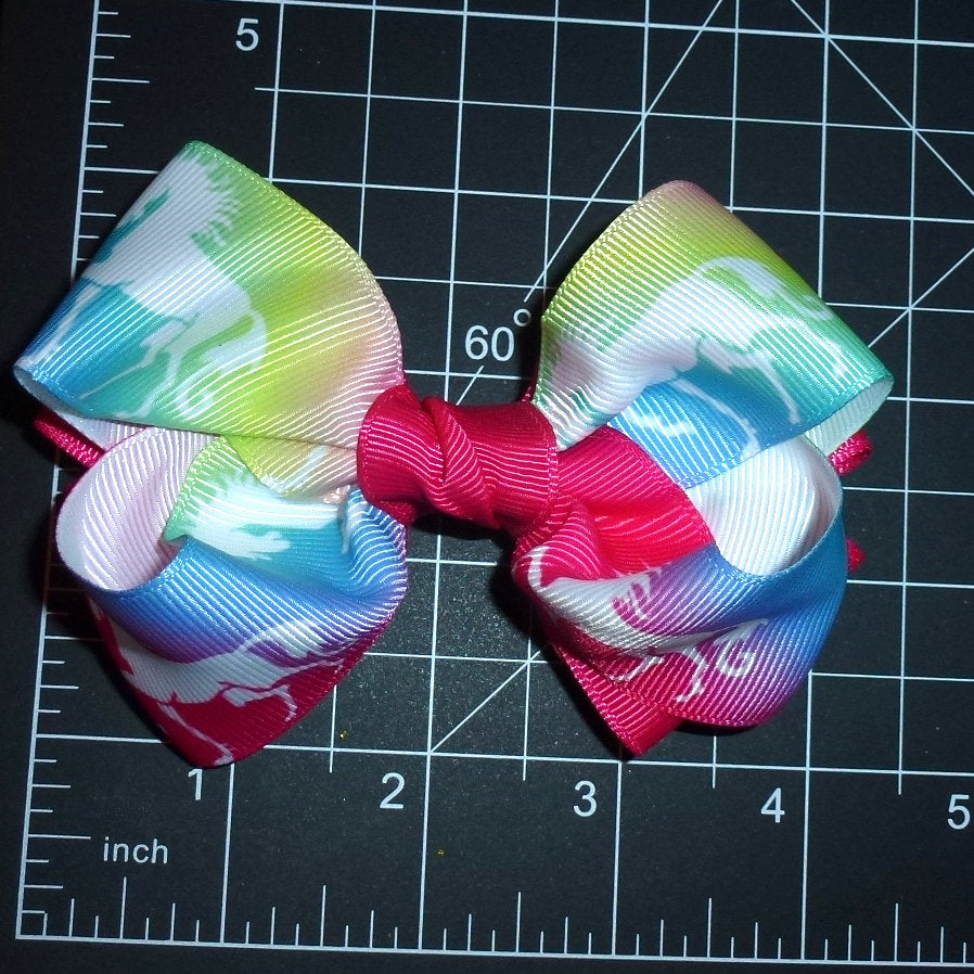 Puppy Bows ~ BIG bow rainbow unicorn 4" dog hair bow or collar slide bands or clip (fb512b)