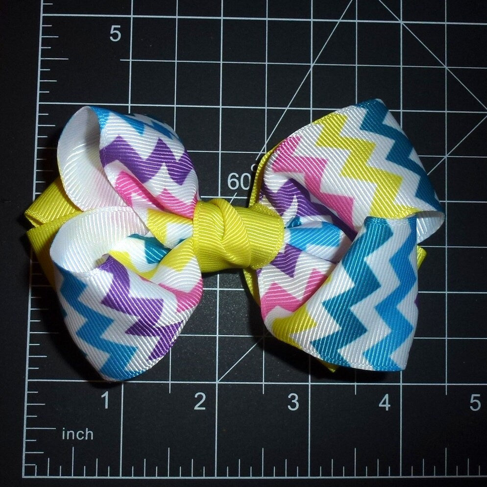 Puppy Bows ~ BIG bow Easter chevron stripe 4" dog hair bow or collar slide bands or clip (fb512a)