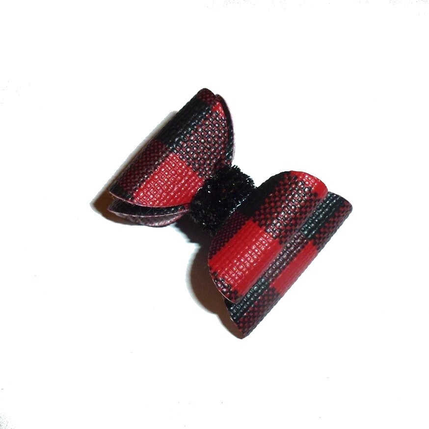 Red black buffalo plaid bows dog barrette or bands pet hair bow - (gl39)