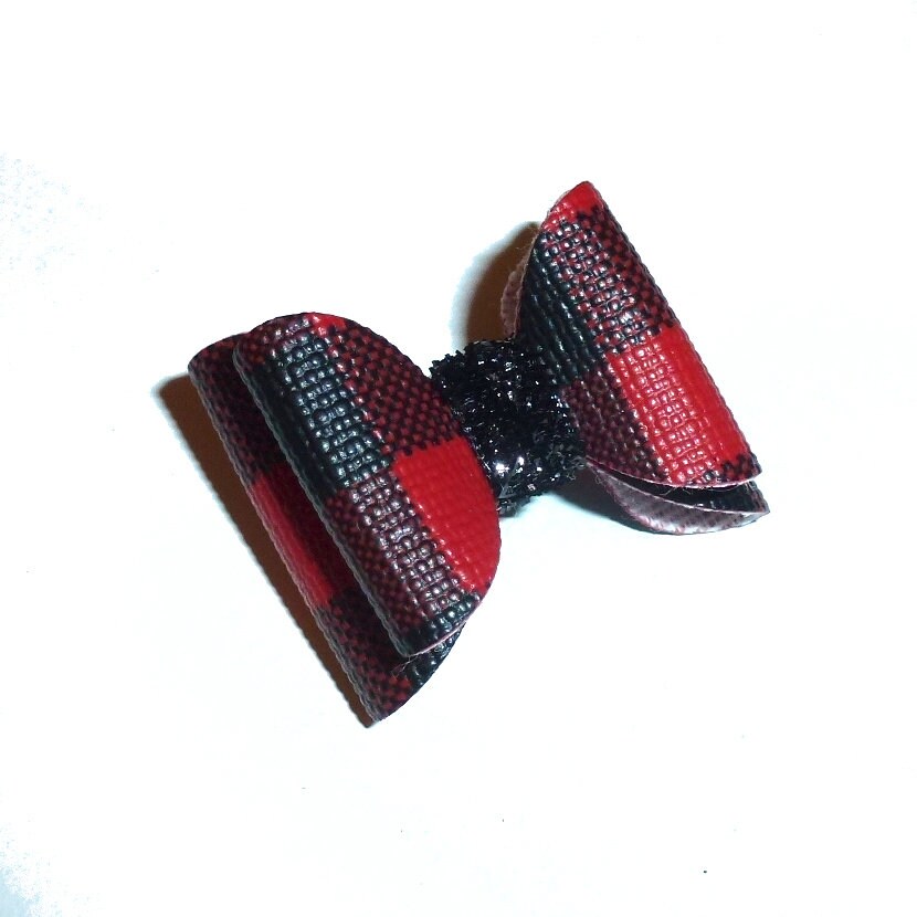 Red black buffalo plaid bows dog barrette or bands pet hair bow - (gl39)