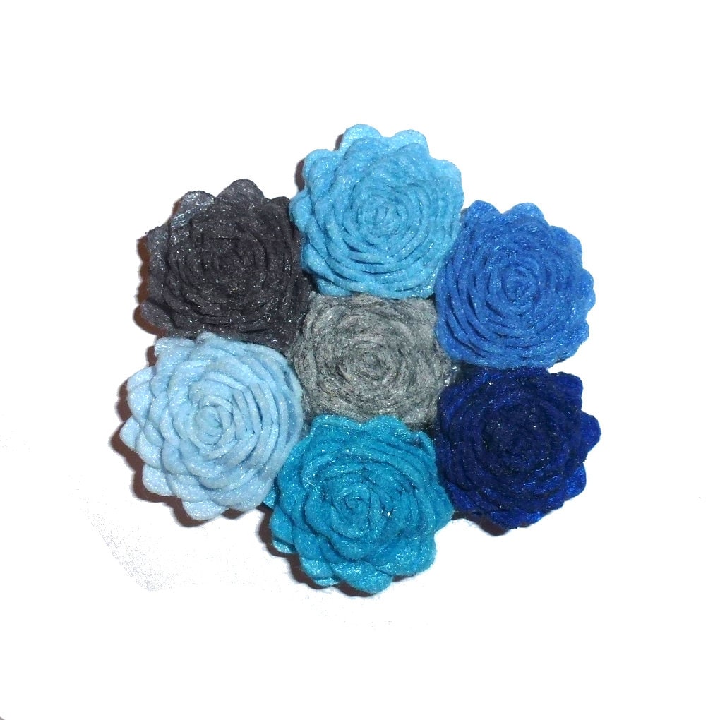 Puppy Bows ~ Winter cabbage roses dog collar slide blue, navy gray dog flower for collar (fb328)