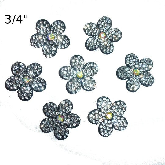 Puppy Bows black padded crystal rhinestone daisy flower small around 1" pet hair bow - (fb136)