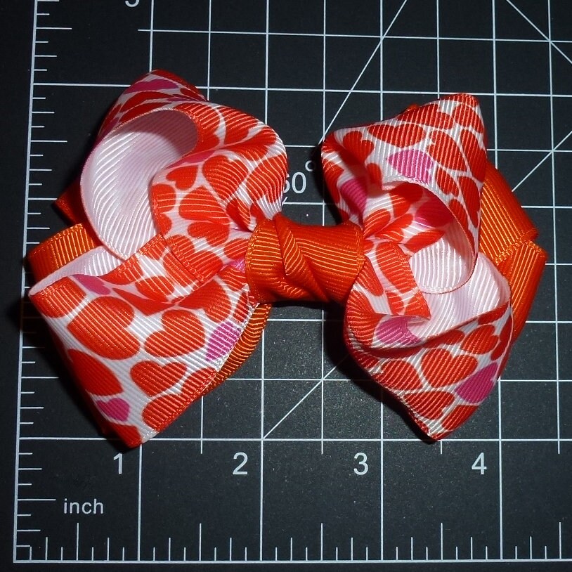 Puppy Bows ~ BIG bow Orange pink hearts bowtie 4" dog hair bow or collar slide bands or clip (fb520)