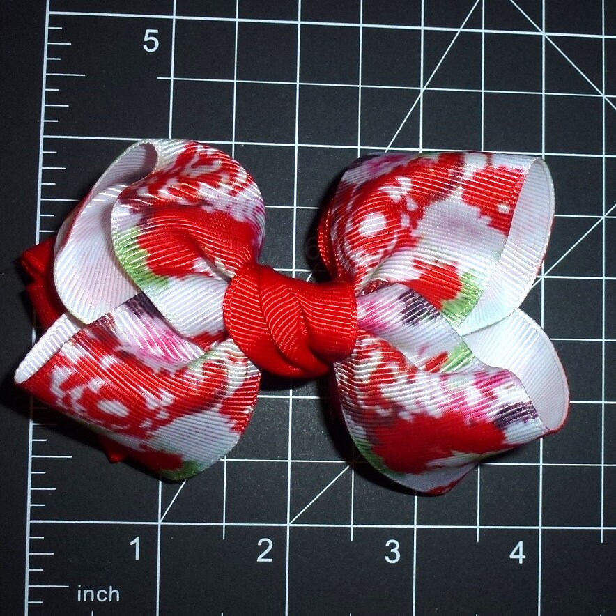 Puppy Bows ~ BIG bow Red cherry blossom bowtie 4" dog hair bow or collar slide bands or clip (fb519)