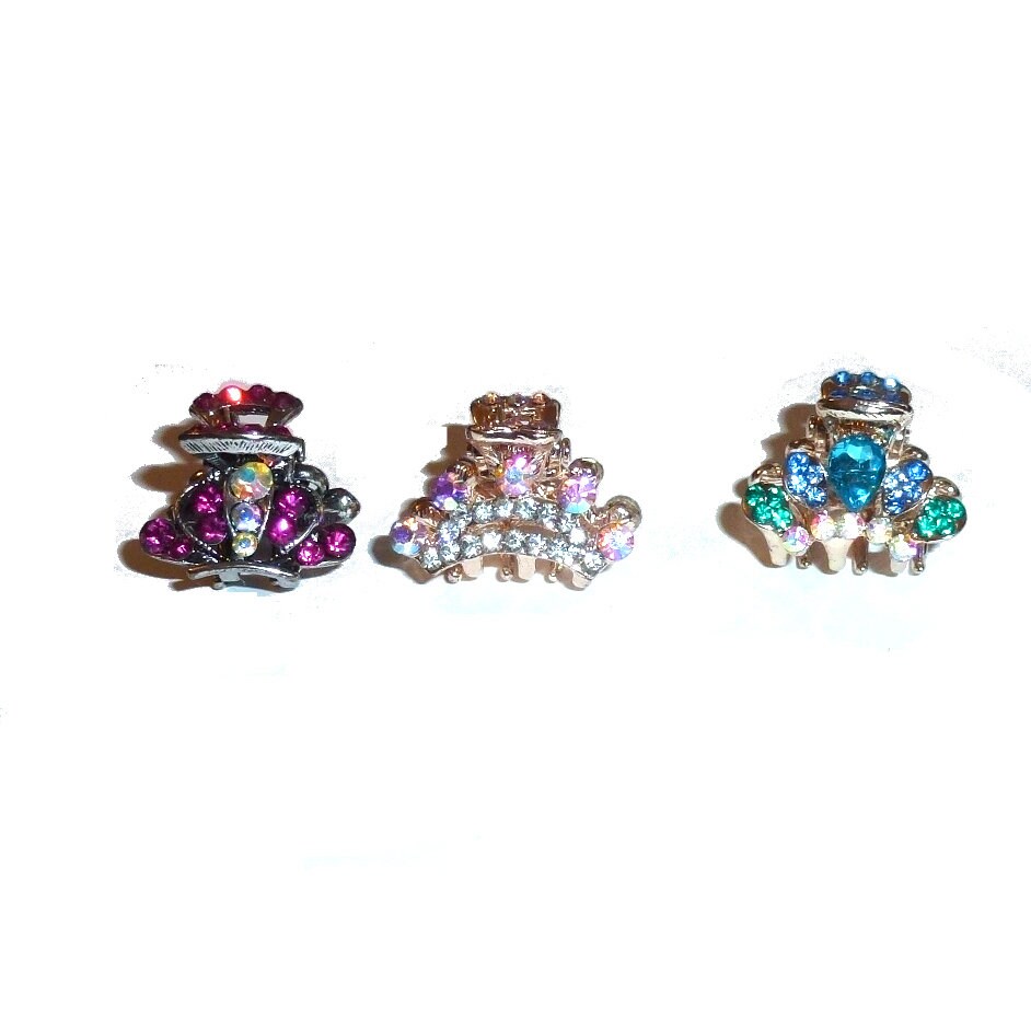 Puppy Bows mini jaw clip crowns gold rhinestone pet hair barrette 1" (fb513)