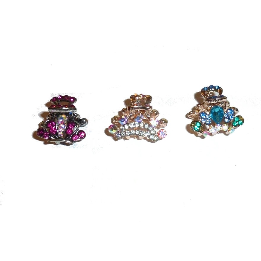 Puppy Bows mini jaw clip crowns gold rhinestone pet hair barrette 1" (fb513)